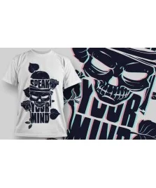 grafica vettoriale teschio con scritta speak your mind per t-shirt