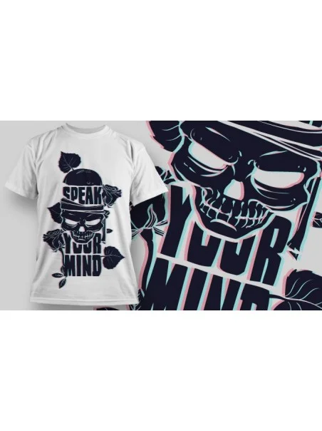 grafica vettoriale teschio con scritta speak your mind per t-shirt