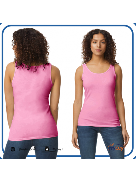 Canotta Gildan 64200L Donna, Softstyle® vestibilità semi-aderente con cuciture laterali,