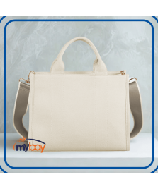 Borsa tote in tessuto twill con tracolla regolabile, manici corti, imbottita e strutturata.