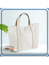 shopper grande in cotone riciclato bianco con manici verdi e profili a contrasto