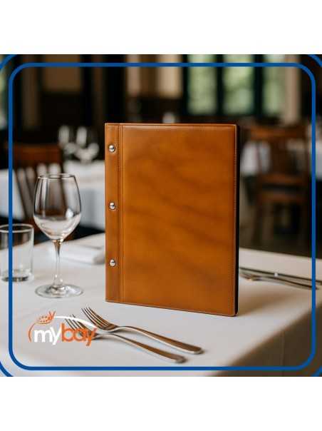 Porta menù medio con 10 buste smontabili, sistema a viti e copertina rigida in finitura Mexico.