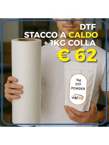 Poliestere DTF Stacco a Caldo (5 secondi) – Bobina 60cm x 100m + 1kg Colla Termoadesiva in polvere finissima