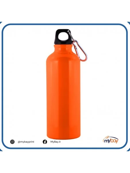 Borraccia in alluminio fluo con moschettone e scatola singola