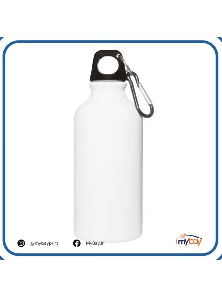Borraccia in alluminio da 400 ml con moschettone e scatola singola Bianca