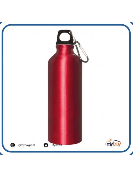 Borraccia 500 ml in alluminio con moschettone rossa