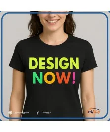 t-shirt promozionale con scritta in giallo fluo