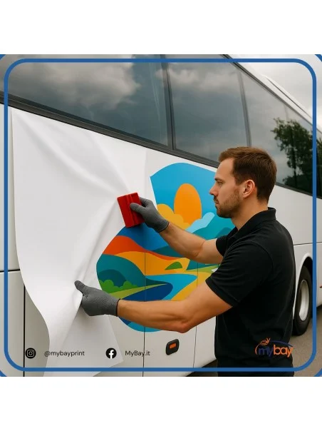 pplicazione vinile bianco airflow 152 cm su autobus turistico con spatola
