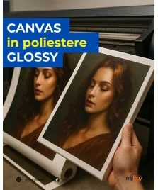 Tela canvas poliestere glossy 220 g/m², coating per stampa eco-solvente, effetto fotografico brillante. Varie misure