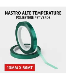 Nastro alte temperature PET verde 10mm x 66mt