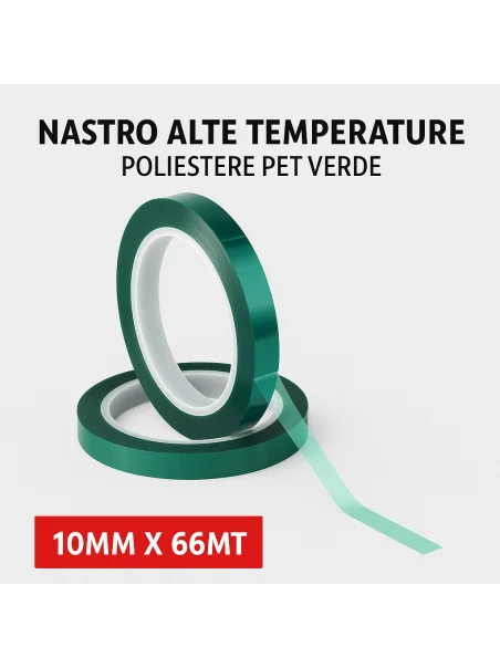 Nastro alte temperature PET verde 10mm x 66mt