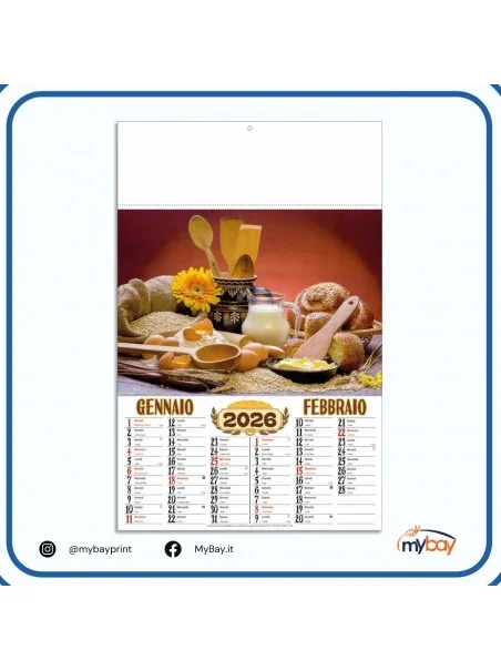 calendario illustrato pane 2026 6 fogli formato 32x49,5 cm