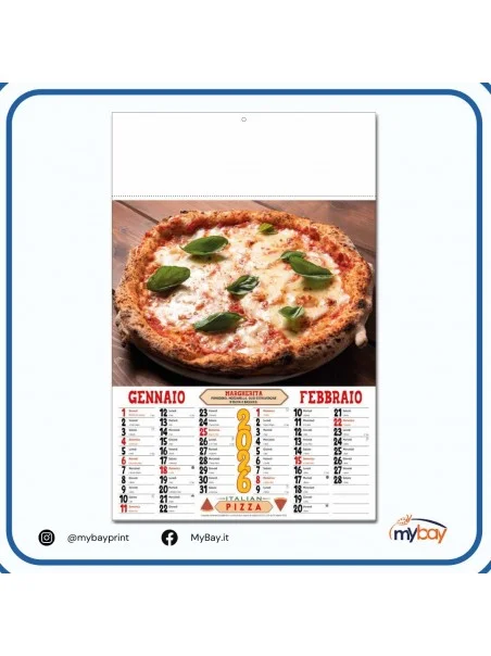 Calendario illustrato Pizza 2026 – 6 fogli 32x49,5 cm con testata personalizzabile