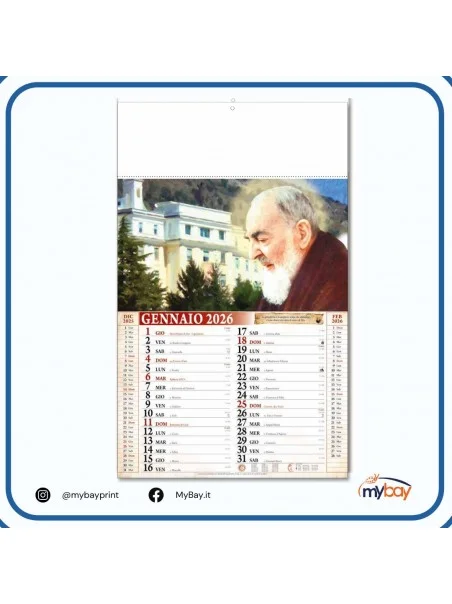 calendario illustrato san pio 2026 12 fogli formato 32x49,5 cm