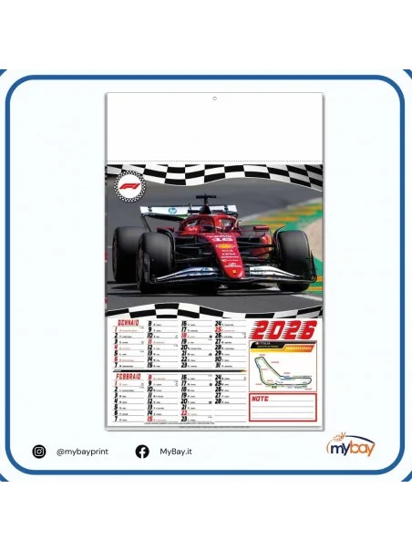 calendario illustrato formula 1 2026 6 fogli formato 32x49,5 cm