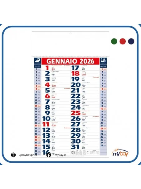 calendario olandese bilaterale 12 fogli 28,8x47 cm carta patinata