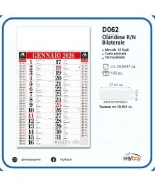 calendario olandese bilaterale rn 12 fogli 28,8x47 cm carta patinata