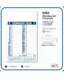 calendario olandese trimensile 12 fogli 28,8x47 cm carta patinata