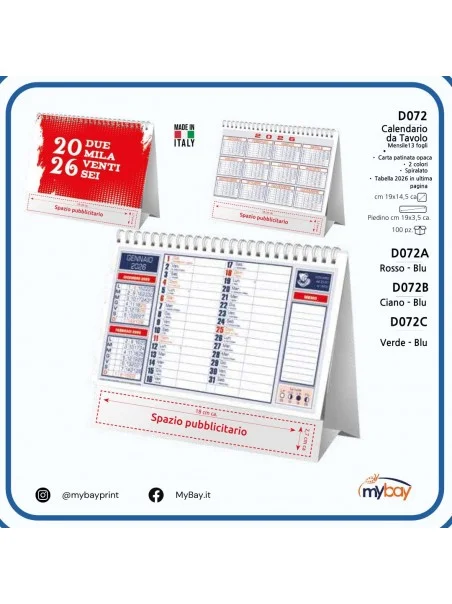 Calendario da Tavolo Mensile 13 Fogli Neutro