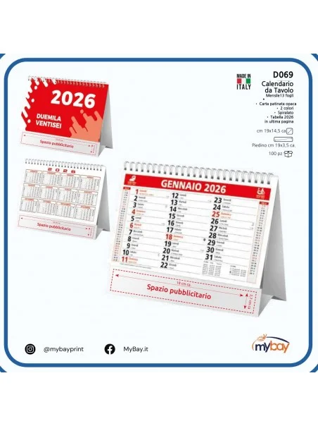 Calendario da Tavolo Mensile 13 Fogli Neutro