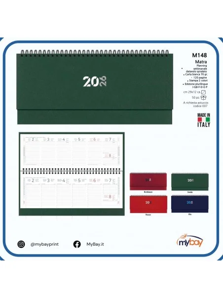 planning settimanale da tavolo spiralato neutro 120 pagine 29x12 cm