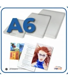 Pouches per plastificatrice formato A6 lucide da 100 micron, confezione da 100 fogli.