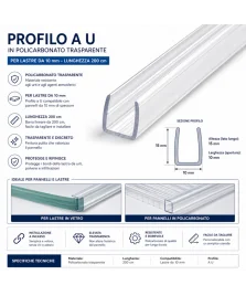 Profilo ad “U” 2 mt per pannelli 4-6-10-19 mm