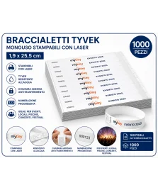 Tyvek bianco, laser, 1000 pezzi, 1,9x25,5 cm, numerati, impermeabili, chiusura adesiva