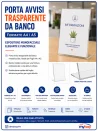 Porta avvisi trasparente monofacciale A4/A5, bordo molato lucido, foglio sostituibile, uso banco e reception.