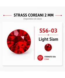 Strass coreani SS6-03 Light Siam da 2 mm, termoadesivi, confezione da 72000 pezzi.