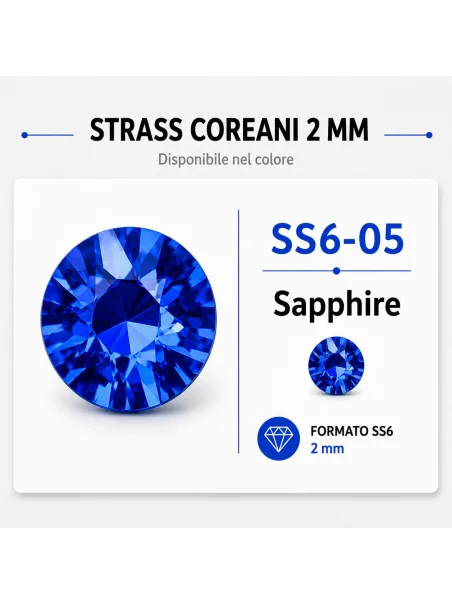 trass coreani SS6-05 Sapphire da 2 mm, termoadesivi, confezione da 72000 pezzi.
