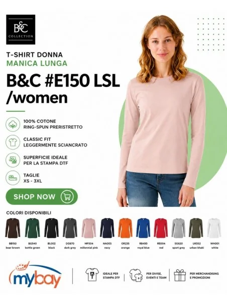 T-shirt donna B&C E150 Manica Lunga