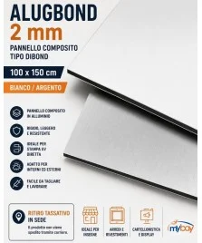 pannello alugbond 2 mm bianco argento formato 100x150 cm