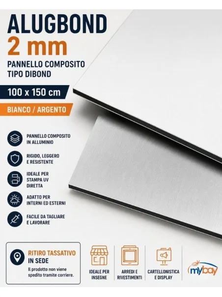 pannello alugbond 2 mm bianco argento formato 100x150 cm