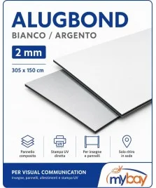 lastra Alugbond bianco argento per stampa UV e visual communication