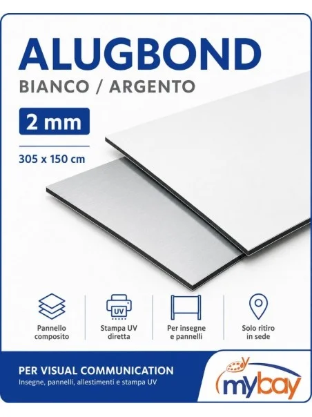 lastra Alugbond bianco argento per stampa UV e visual communication