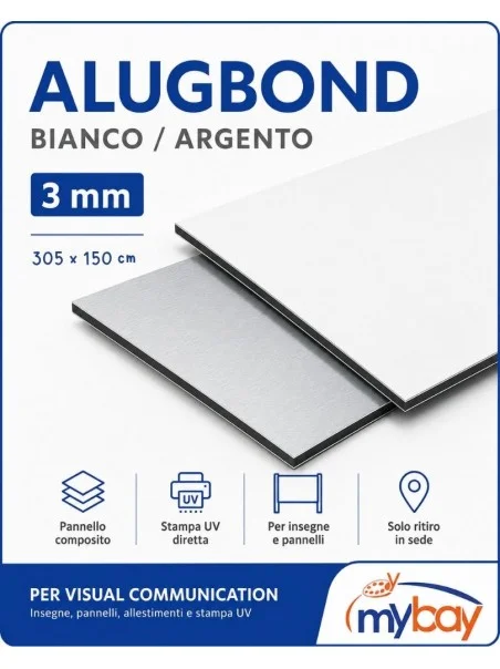 Alugbond 3 mm Bianco Argento 305x150 – Solo ritiro in sede